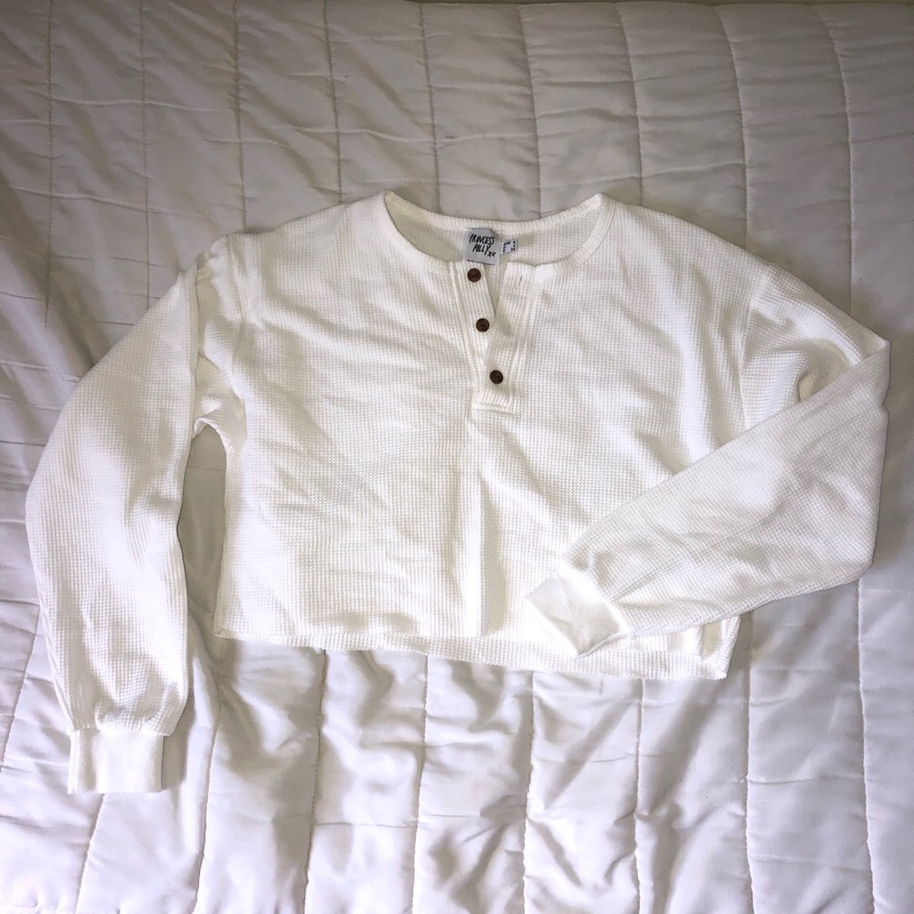 Mia cropped Henley sweatshirt- white